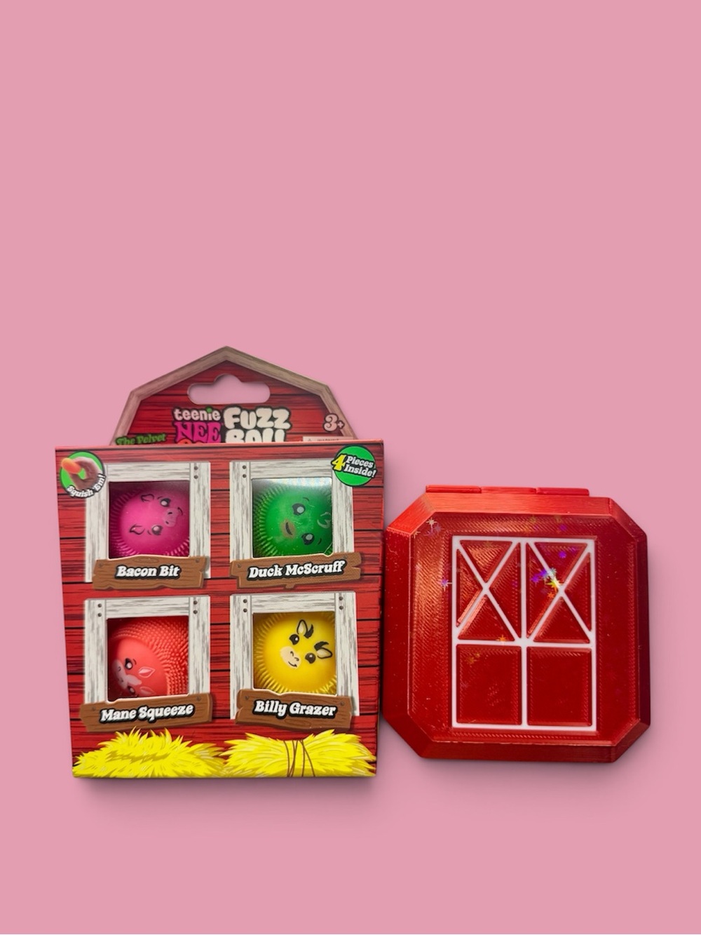 Needoh farmyard fuzz ball 4 pack with case